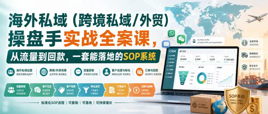 海外私域(跨境私域/外贸)操盘手实战全案课，从流量到回款，一套能落地的SOP系统-天梦资源网