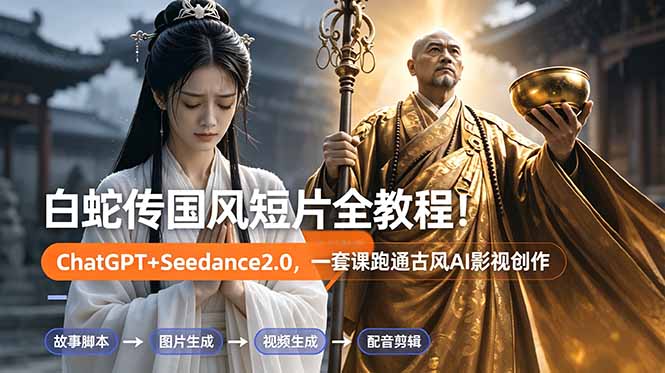 白蛇传-国风短片全教程！ChatGPT+Seedance2.0，一套课跑通古风AI影视创作-天梦资源网