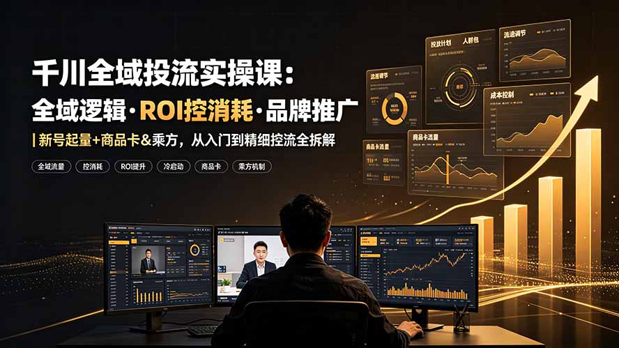 千川全域投流实操课：全域逻辑·ROI控消耗·品牌推广｜新号起量+商品卡&乘方，从入门到精细控流全拆解-天梦资源网