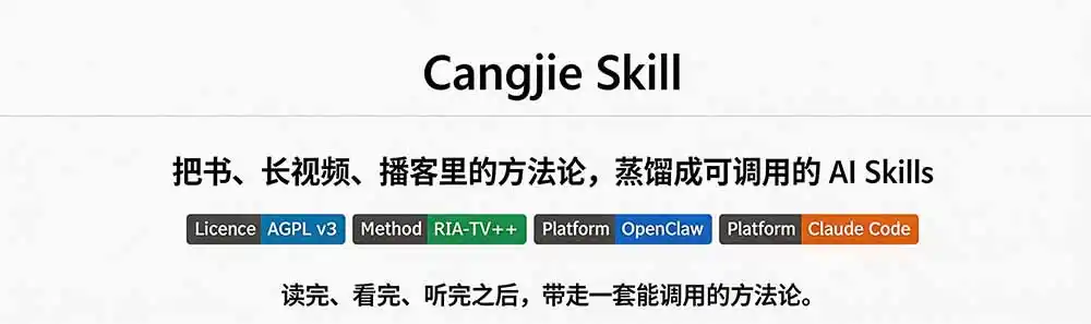 图片[1]-全网走红！GitHub上6.7K Star的开源项目，把任何书、长视频、播客蒸馏成AI工具，值得收藏 cangjie-skill-天梦资源网