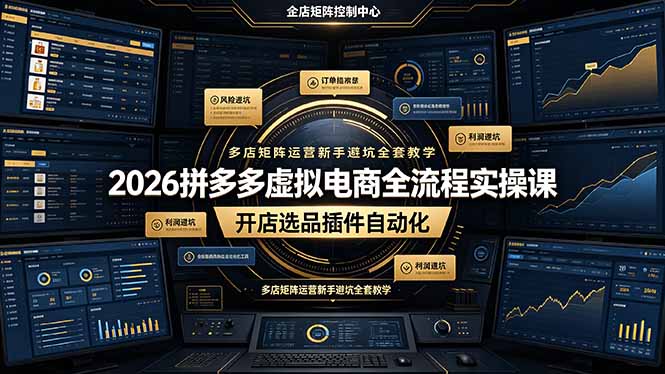 2026拼多多虚拟电商全流程实操课，开店选品插件自动化，多店矩阵运营新手避坑全套教学-天梦资源网