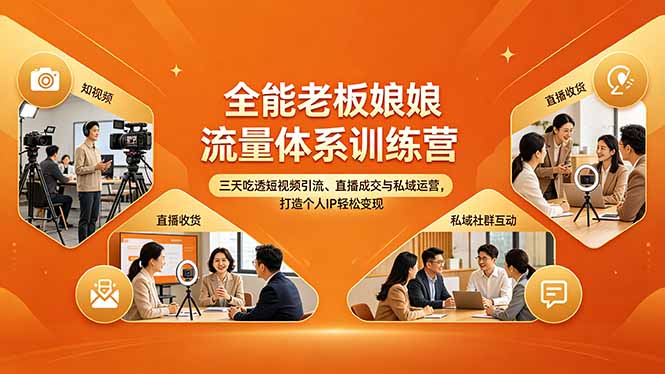 全能老板娘流量体系训练营，三天吃透短视频引流、直播成交与私域运营，打造个人IP轻松变现-天梦资源网