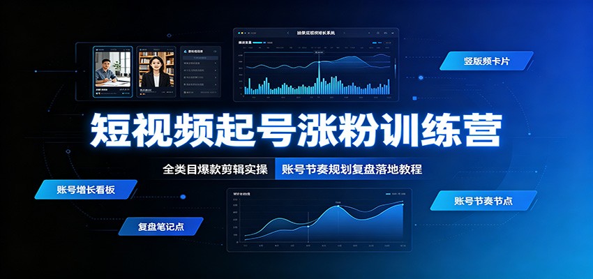 短视频起号涨粉训练营：全类目爆款剪辑实操，账号节奏规划复盘落地教程-天梦资源网