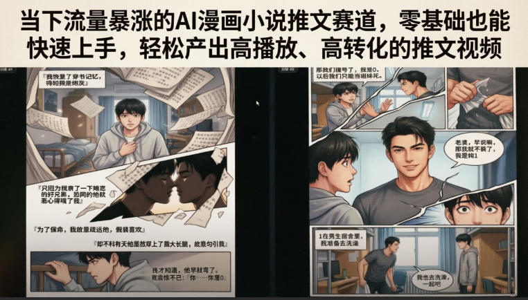 当下流量暴涨的AI漫画小说推文赛道，零基础也能快速上手，轻松产出高播放、高转化的推文视频-天梦资源网