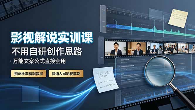 影视解说实训课：不用自研创作思路，万能文案公式直接套用，搭配全套剪辑教程，快速入局影视解说-天梦资源网