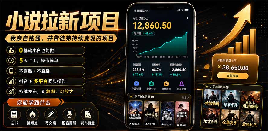 抖音及多平台小说拉新项目：我亲自跑通并持续带徒弟实操｜0基础小白5天上手快速变现-天梦资源网
