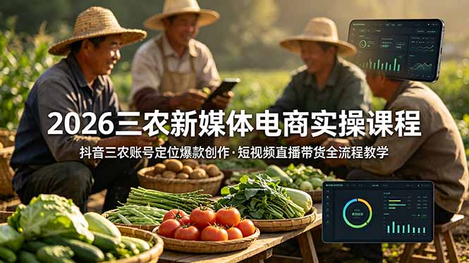 2026三农新媒体电商实操课程：抖音三农账号定位爆款创作，短视频直播带货全流程教学-天梦资源网