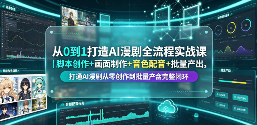从0到1打造AI漫剧全流程实战课｜脚本创作+画面制作+音色配音+批量产出，打通AI漫剧从零创作到批量量产完整闭环-天梦资源网