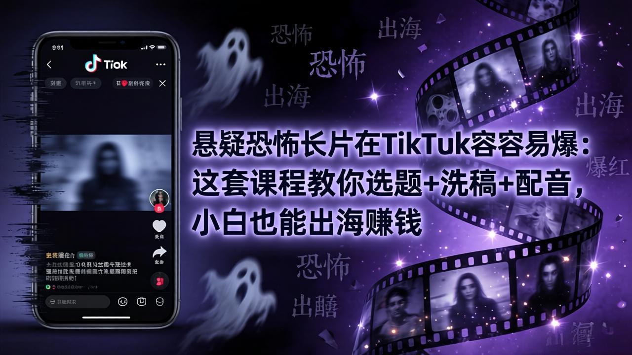 悬疑恐怖长片在TikTok最容易爆：这套课程教你选题+洗稿+配音，小白也能出海赚钱-天梦资源网