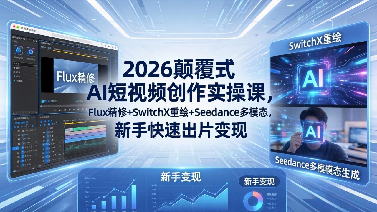 2026颠覆式 AI短视频创作课-5月更新，Flux精修+SwitchX重绘+Seedance多模态，新手快速出片变现-天梦资源网