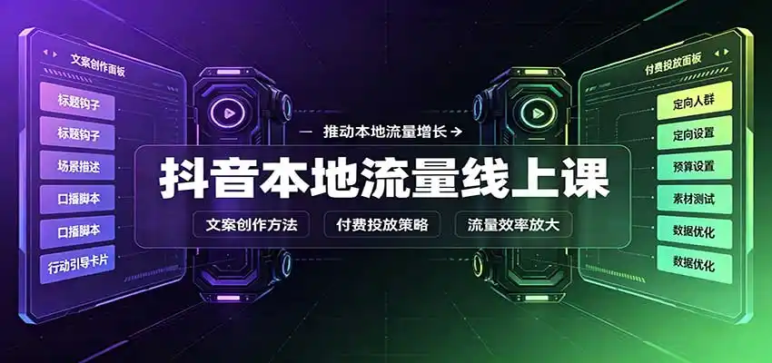 抖音本地流量线上课：账号搭建拍摄剪辑，文案创作与付费投放教学-天梦资源网
