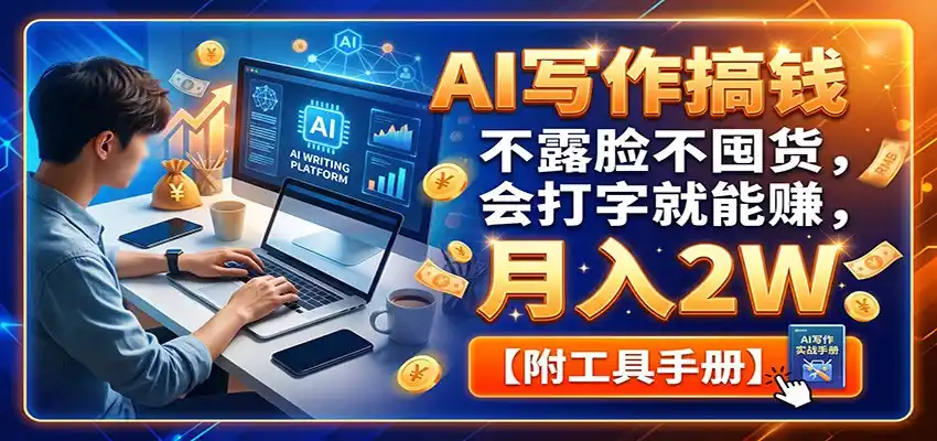 AI写作搞钱：不露脸不囤货，会打字就能赚，月入2W【附工具手册】-天梦资源网