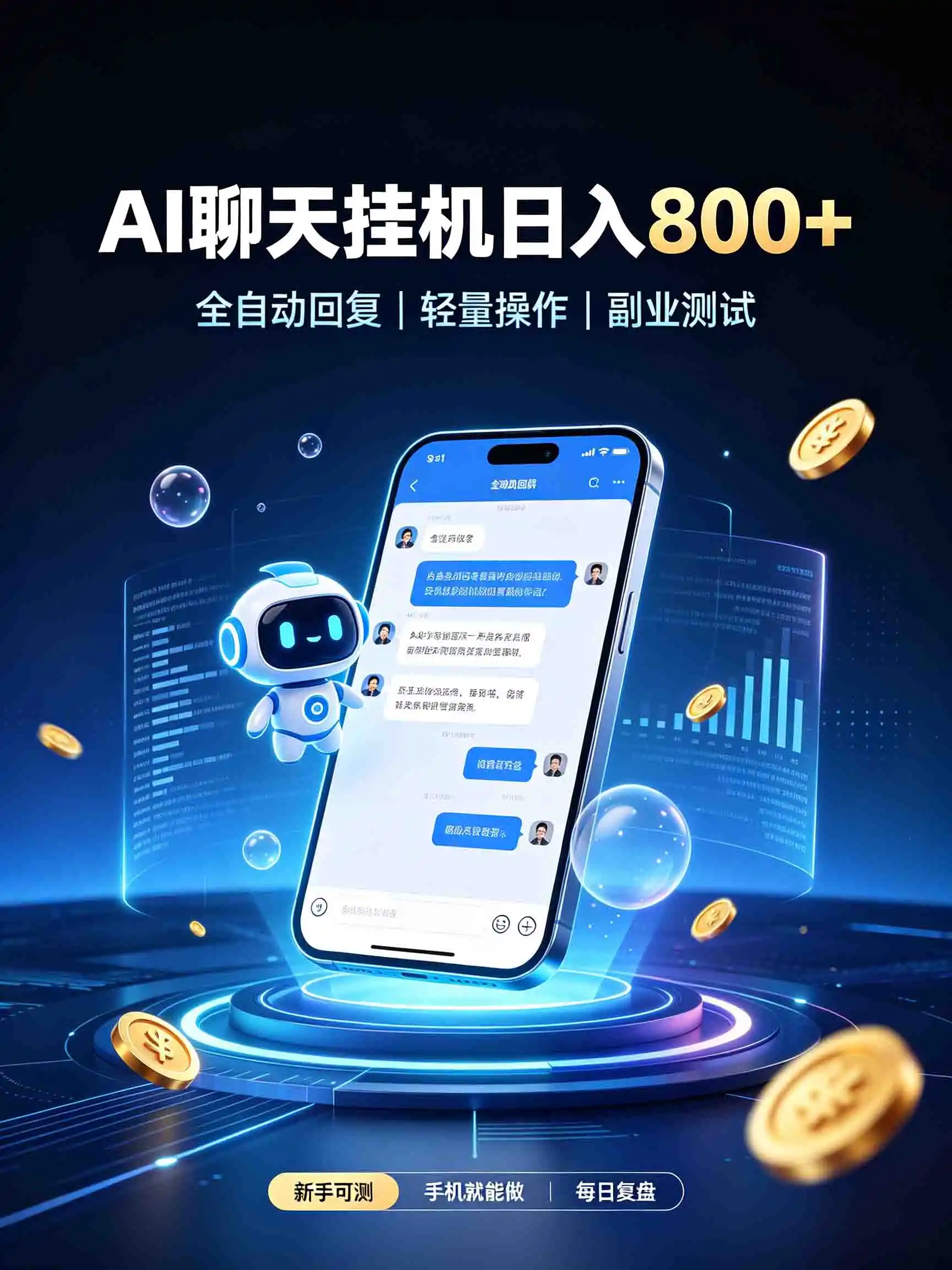 AI聊天挂机，日入800+，适用个人副业，工作室矩阵操作-天梦资源网