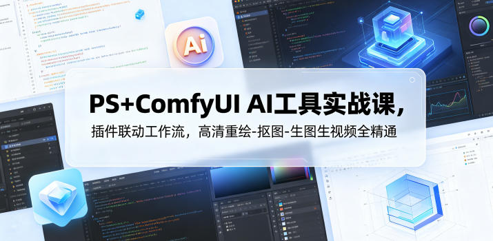 PS+ComfyUI AI工具实战课，插件联动工作流，高清重绘-抠图-生图生视频全精通-天梦资源网