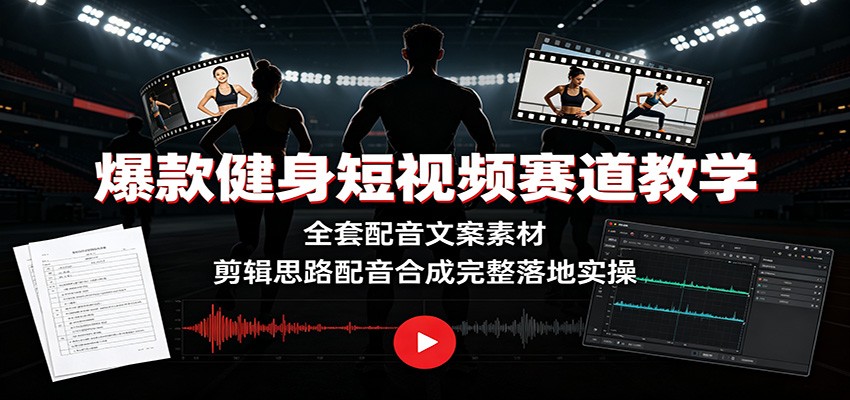 爆款健身短视频赛道教学：全套配音文案素材，剪辑思路配音合成完整落地实操-天梦资源网